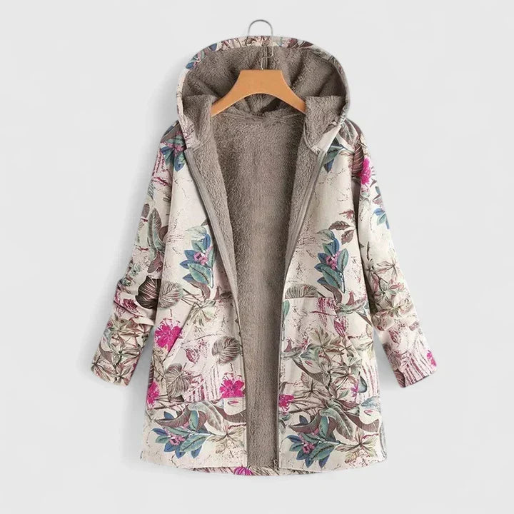 Elegant Women's Long Puffer Coat for Winter in Beige-Orange