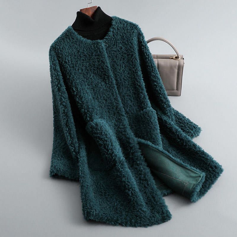 Elegant Women's Winter Coat in Shearling in Mint Green