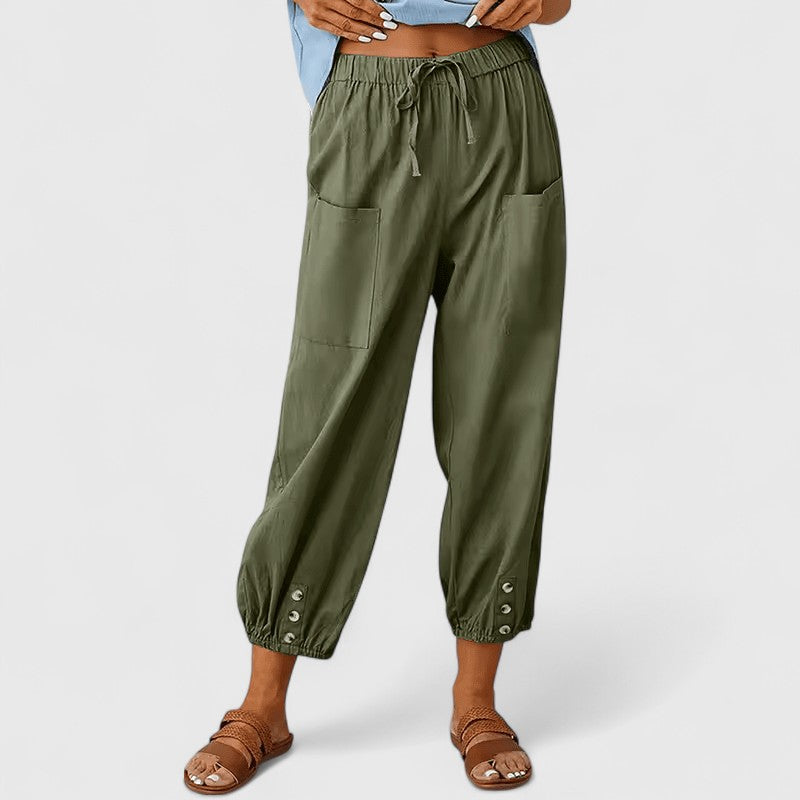 Elegante Kordelzug-Hose Linen pants w kolorze Armeegrün