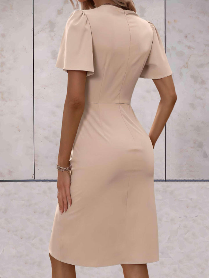 elegante wikkeljurk met korte mouwen Wedding (12)