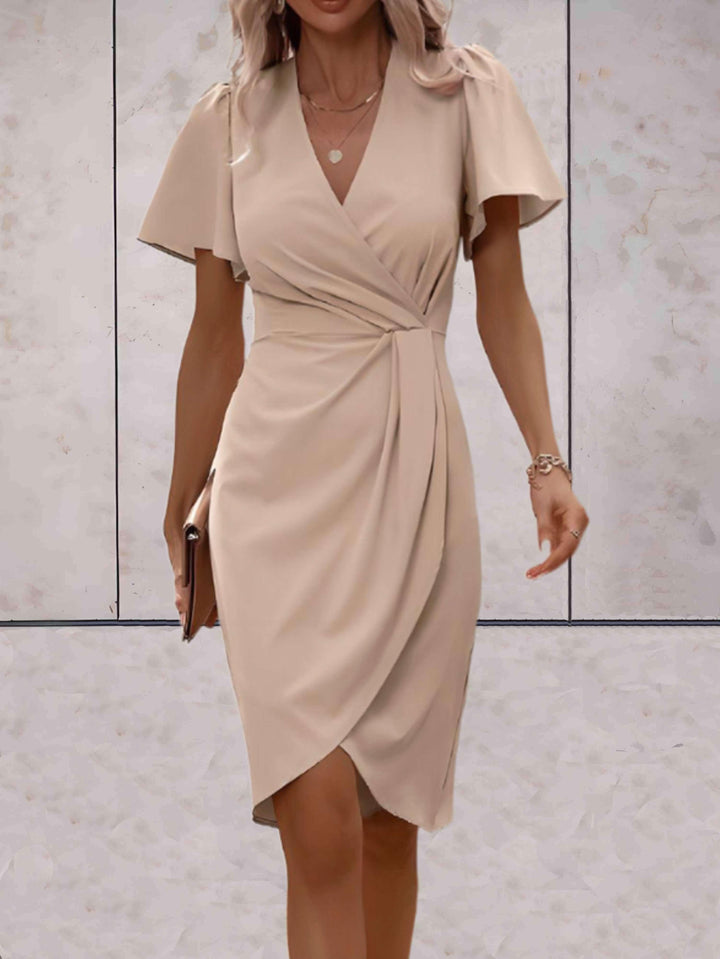 elegante wikkeljurk met korte mouwen Wedding w kolorze Beżowy