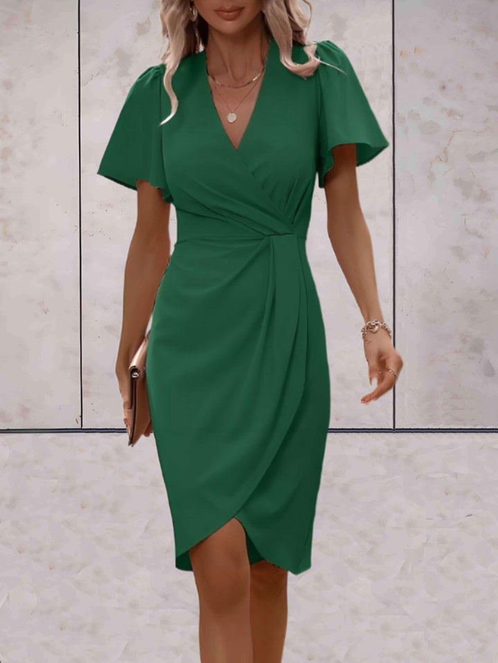elegante wikkeljurk met korte mouwen Wedding w kolorze Zielony