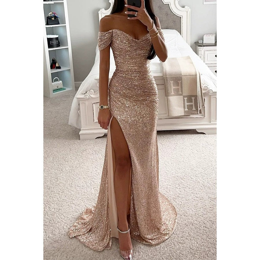 Evening Dress with Shimmering Sequins Lune w kolorze Beżowy