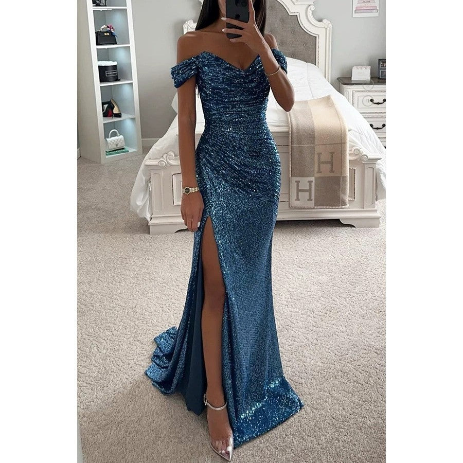 Evening Dress with Shimmering Sequins Lune w kolorze Peacock Blue