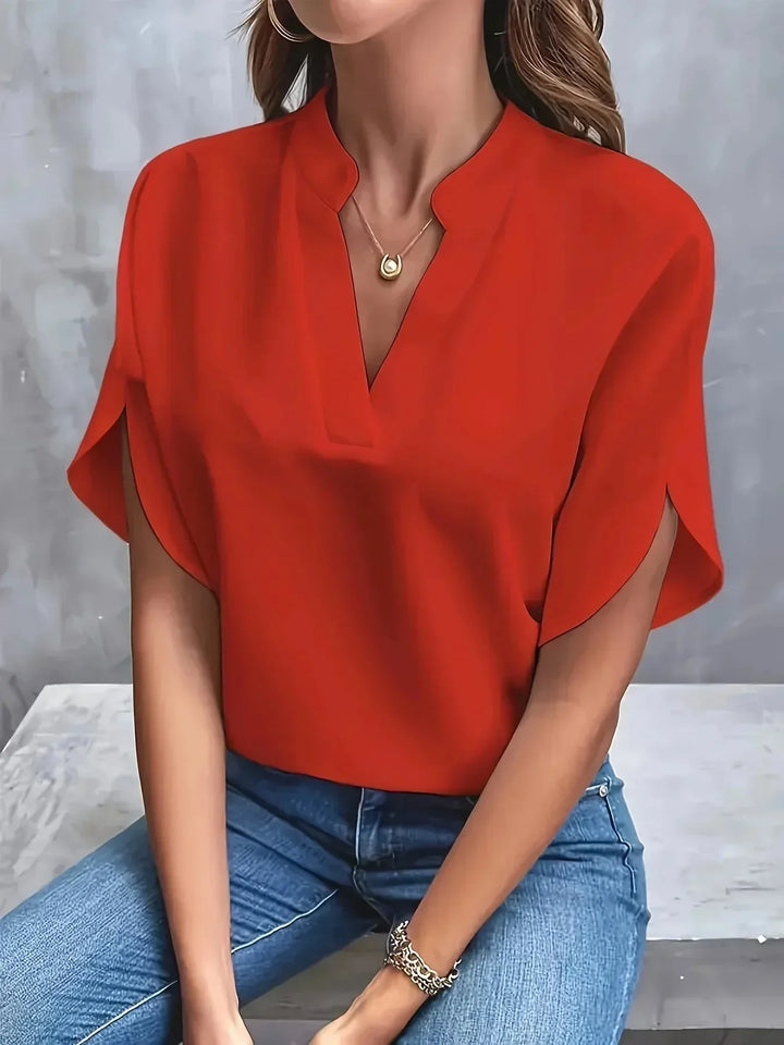Sophia | Damska elegancka bluzka z dekoltem V i rozcinanymi rękawami foto 5