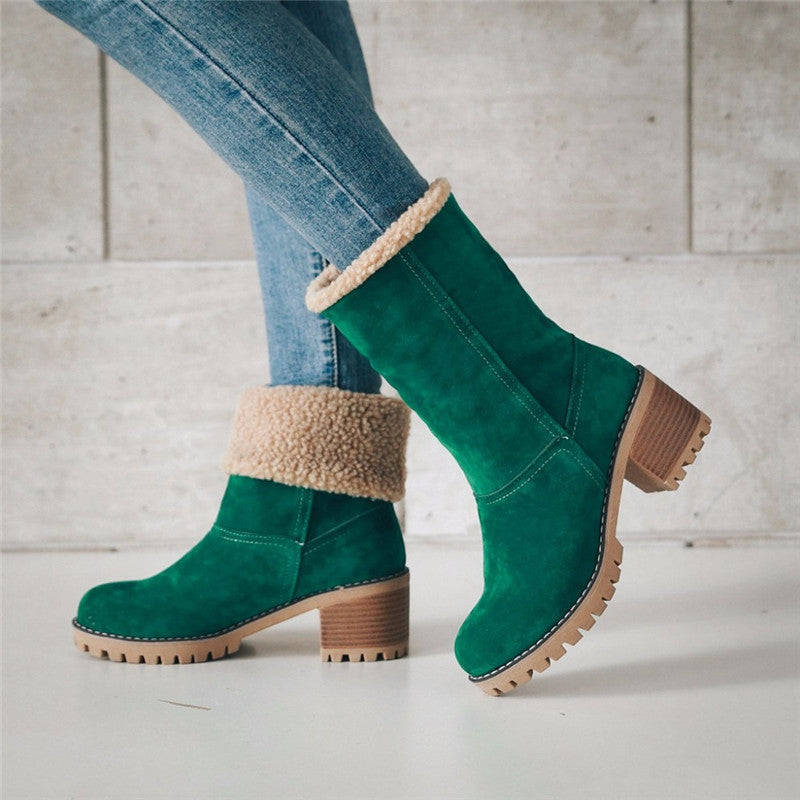 Foldable Women's Brown Boots for Autumn in Green