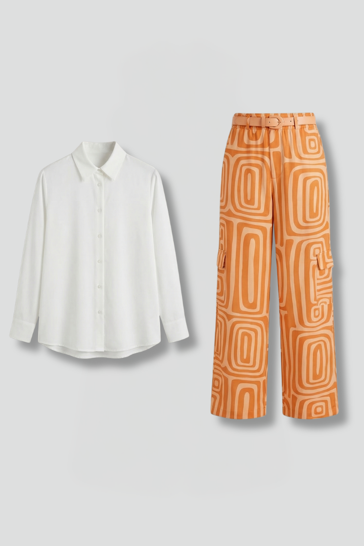 Geometric Women's Blouse and Trouser Set