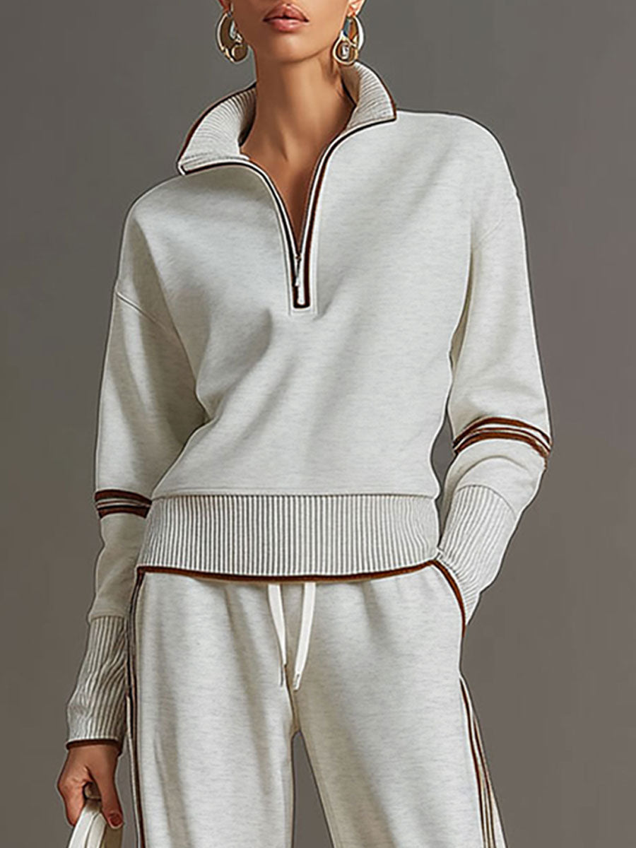 grauer und weißer Halbzip-Sweatshirt mit weitem (17)