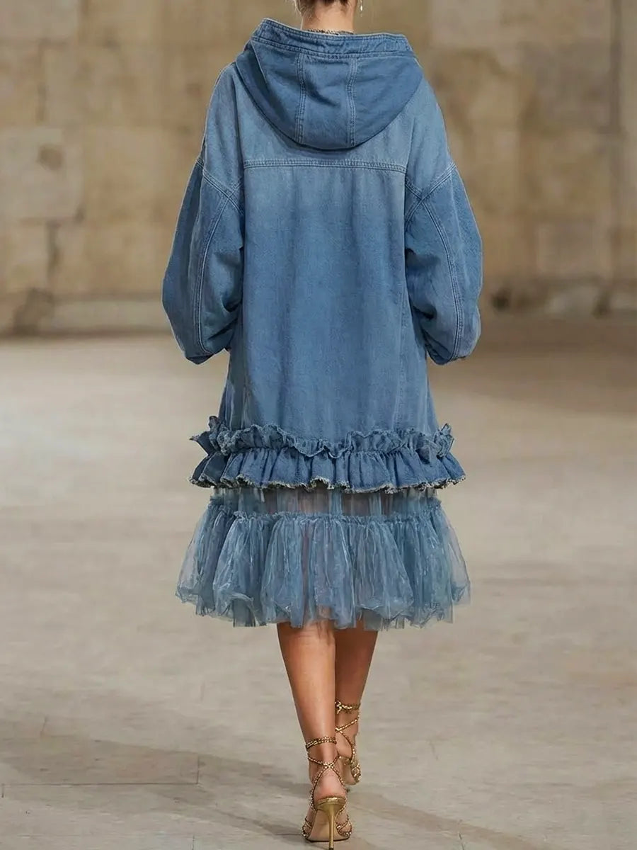 Hooded Denim Midi Dress for Casual Wear (2)