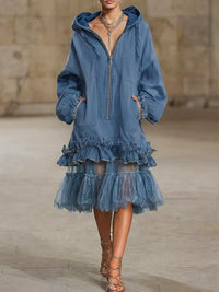 Alice | Hooded Denim Midi Dress for Casual Wear