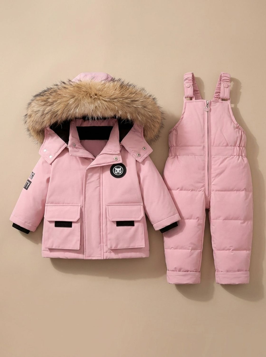 Kids Padded Winter Coat Snowsuit Set in Pink