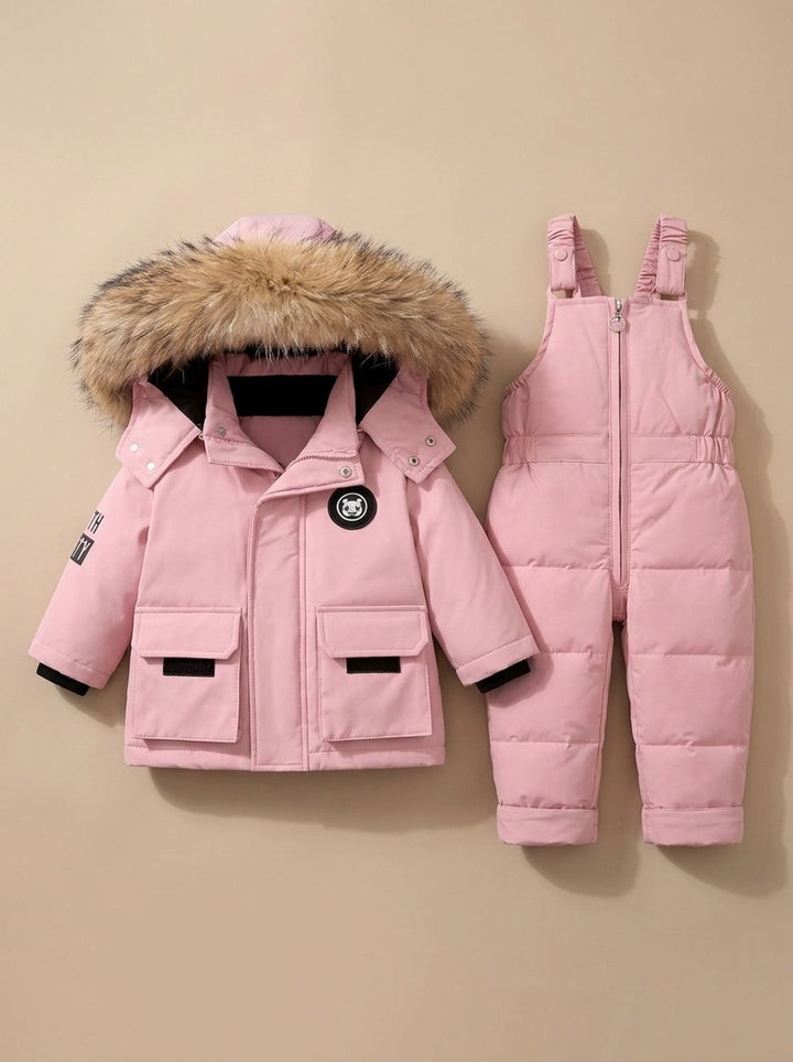 Kids Padded Winter Coat Snowsuit Set in Pink