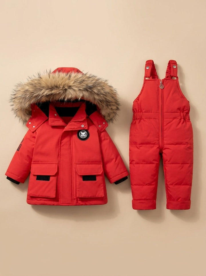 Kids Padded Winter Coat Snowsuit Set in Red