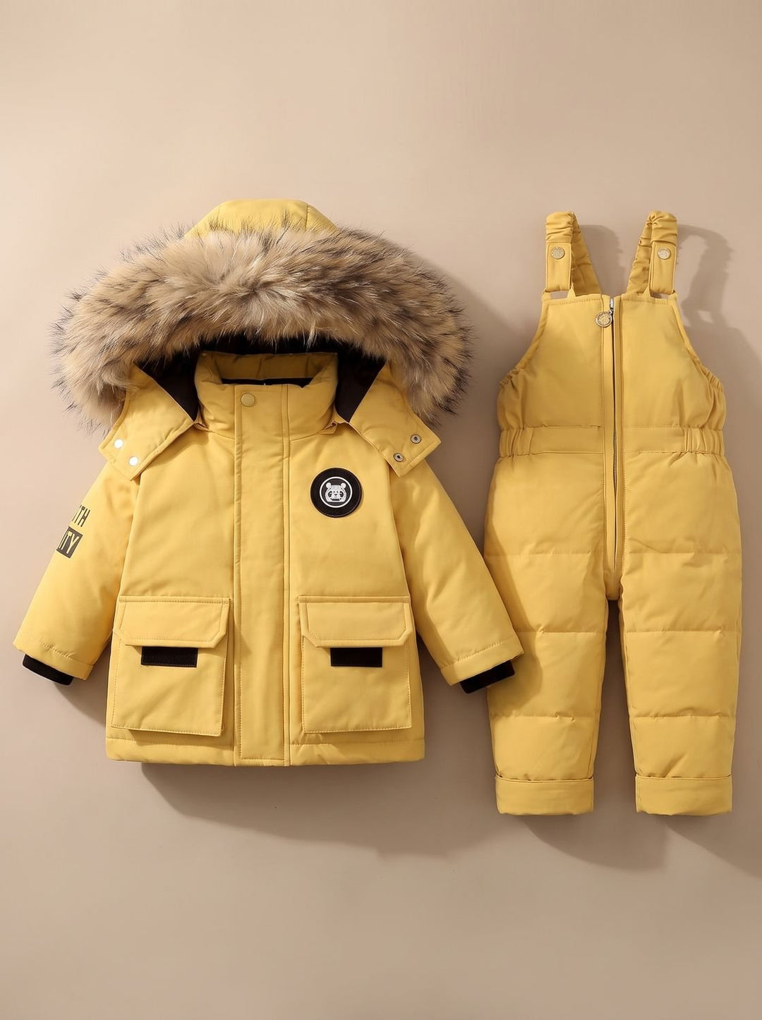 Kids Padded Winter Coat Snowsuit Set in Yellow