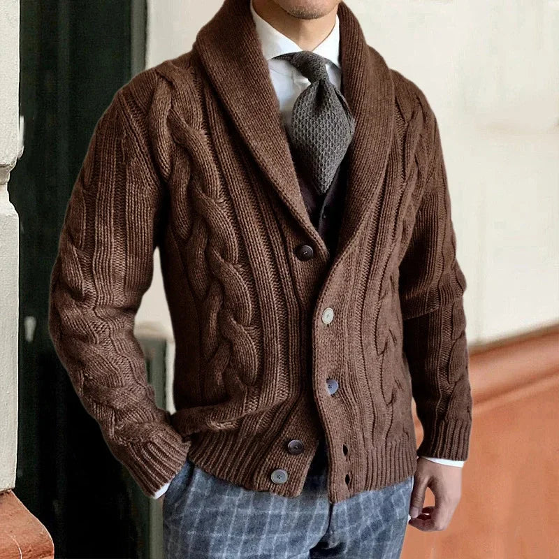 Knit Men's Christmas Sweater Cardigan in Brown