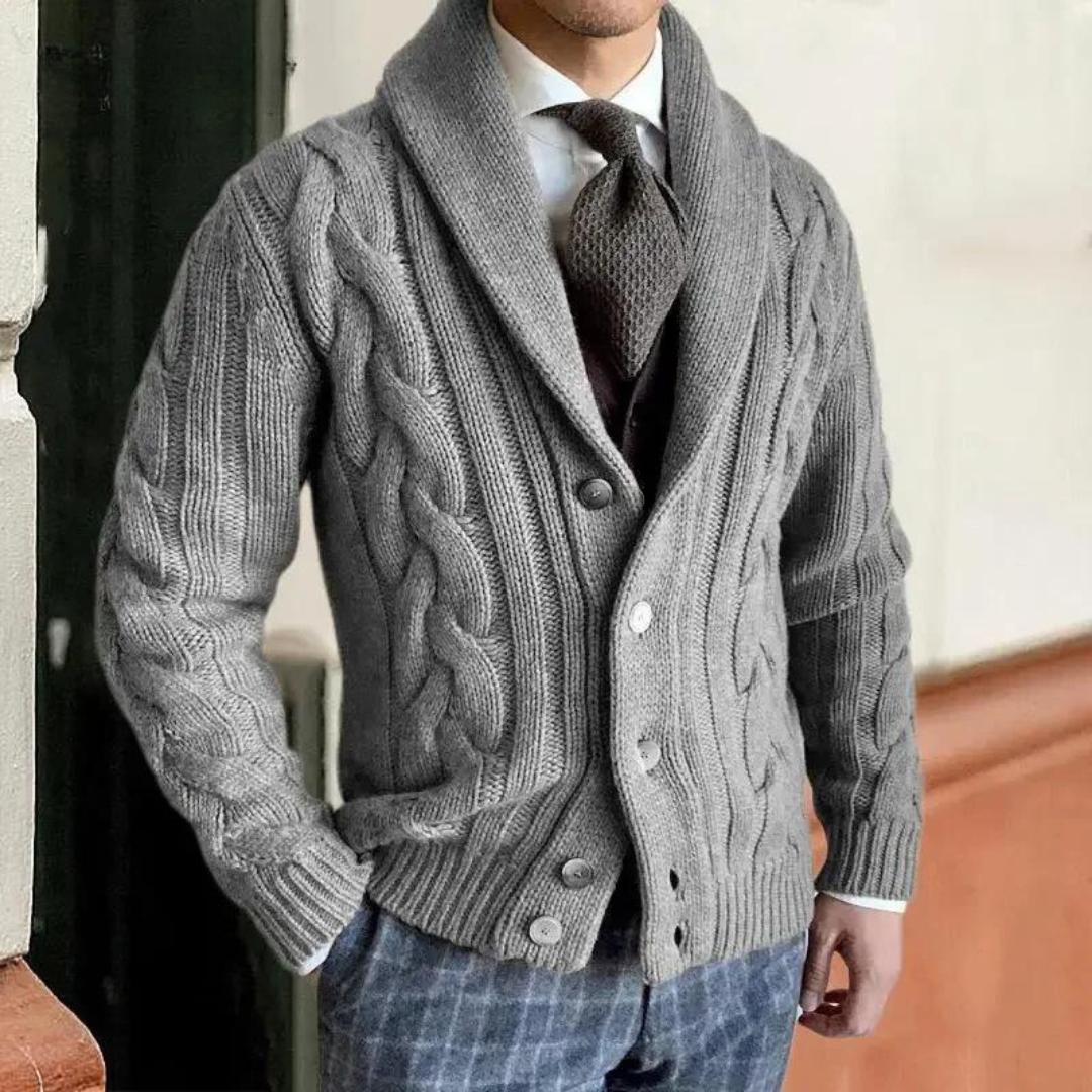 Knit Men's Christmas Sweater Cardigan in Grey