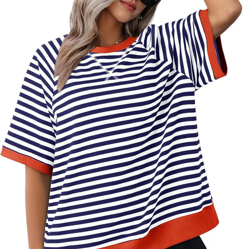 Lässiges Gestreiftes T-shirt Womens t-shirt w kolorze Blau + Rot