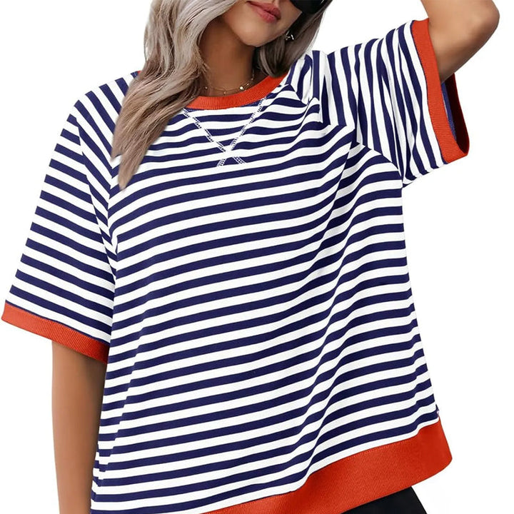 Lässiges Gestreiftes T-shirt Womens t-shirt w kolorze Blau + Rot