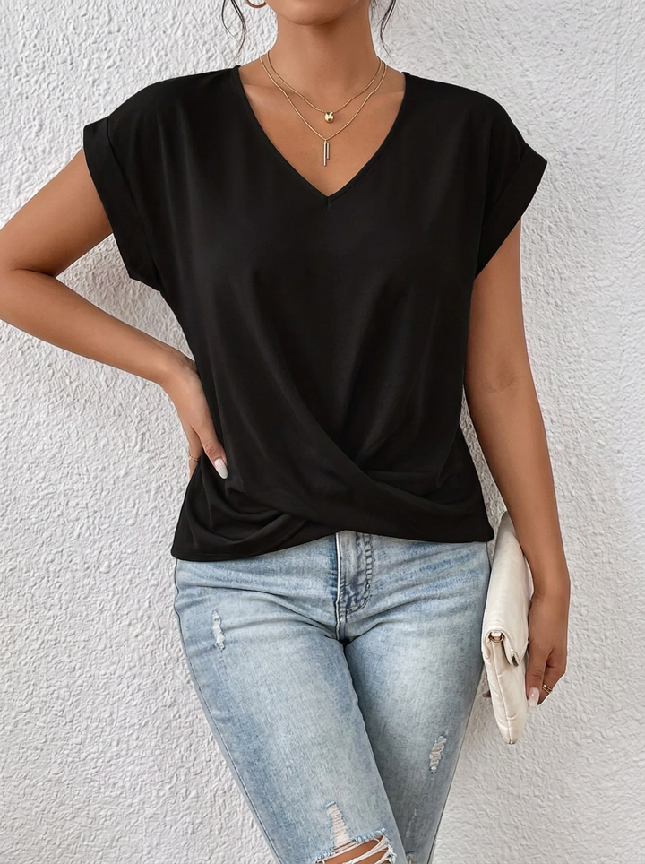 Lässiges T-Shirt mit V-Ausschnitt Womens w kolorze Czarny