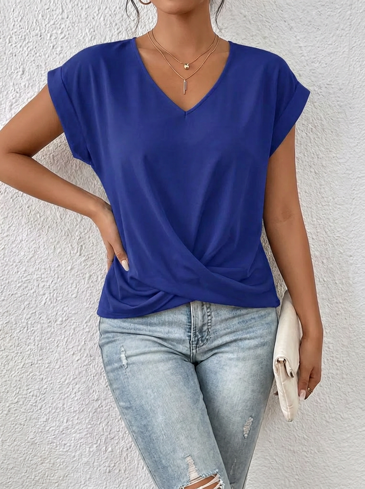 Lässiges T-Shirt mit V-Ausschnitt Womens w kolorze Niebieski