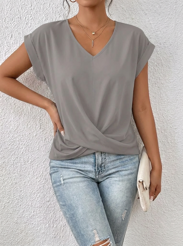 Lässiges T-Shirt mit V-Ausschnitt Womens w kolorze Szary