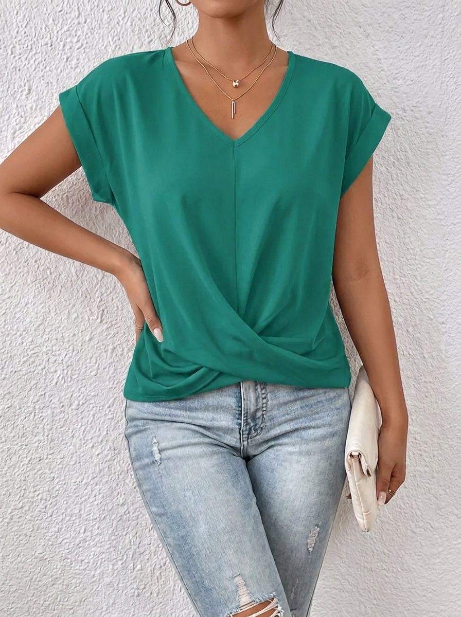 Lässiges T-Shirt mit V-Ausschnitt Womens w kolorze Zielony