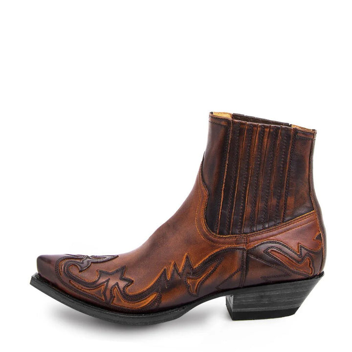 Leather Western Embroidered Women's Boots in Brown