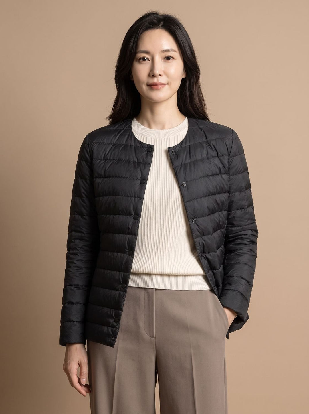 Lightweight Quilted Women's Puffer Jacket for Winter in Black