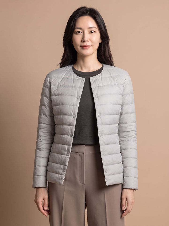 Lightweight Quilted Women's Puffer Jacket for Winter in Light Grey