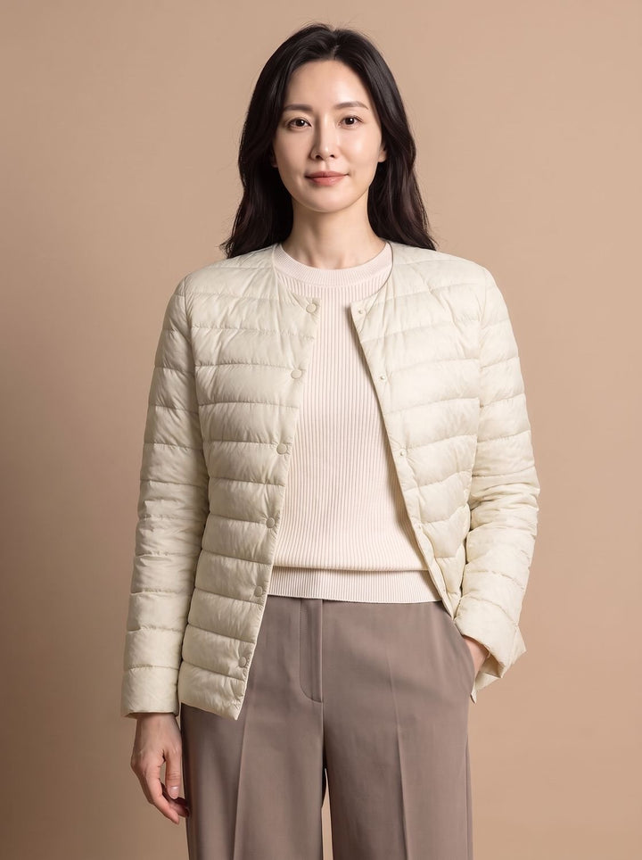 Lightweight Quilted Women's Puffer Jacket for Winter in Off White
