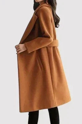 Long Belted Women's Trench Coat for Autumn in Beige 4