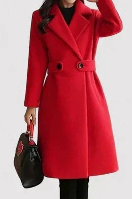 Long Belted Women's Trench Coat for Autumn in Red