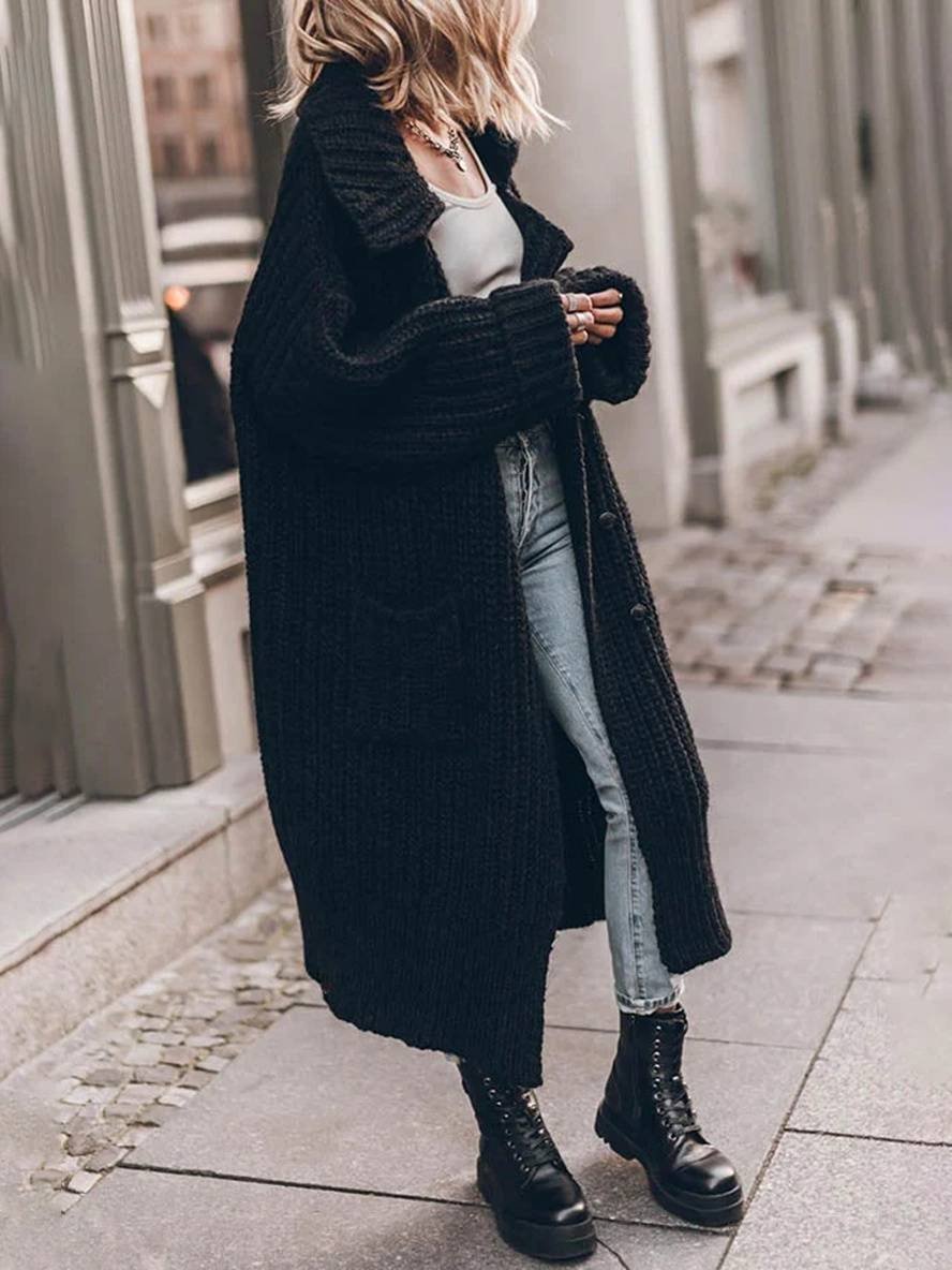 Long Cardigans for Women in Ribbed Knit in Black