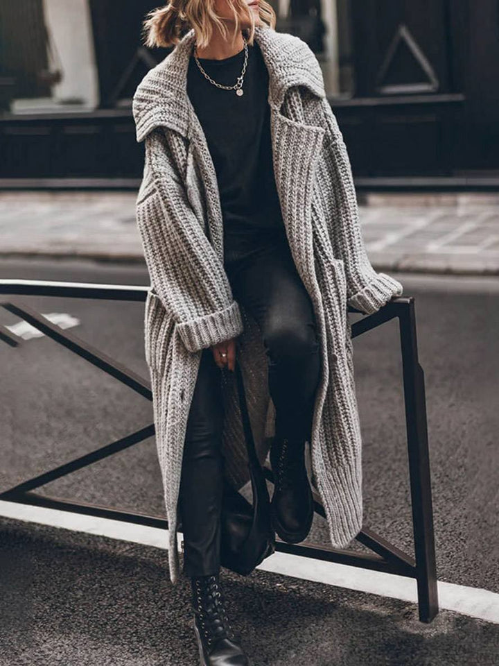 Long Cardigans for Women in Ribbed Knit in Grey
