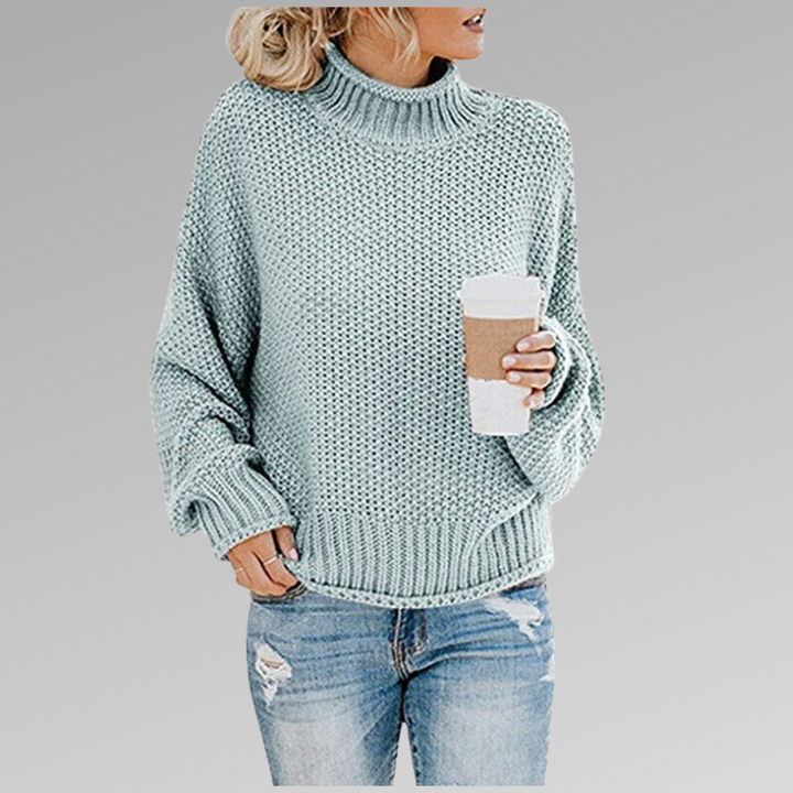 Long Elegant Knitted Sweater for Women in Baby Blue