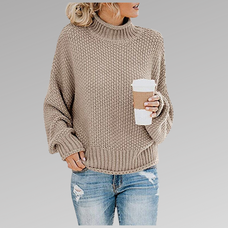 Long Elegant Knitted Sweater for Women in Beige