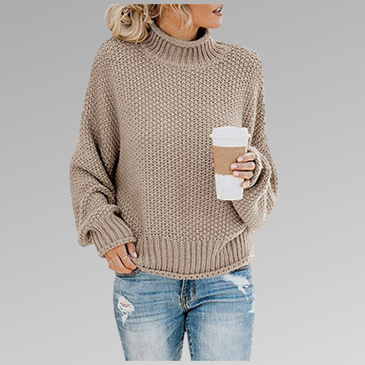 Long Elegant Knitted Sweater for Women in Beige