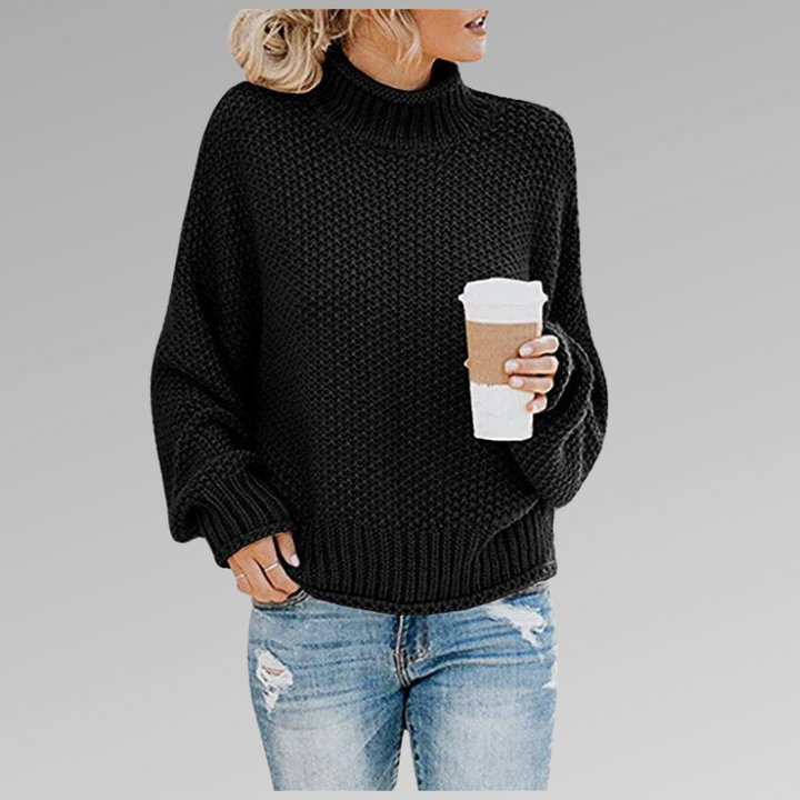 Long Elegant Knitted Sweater for Women in Black