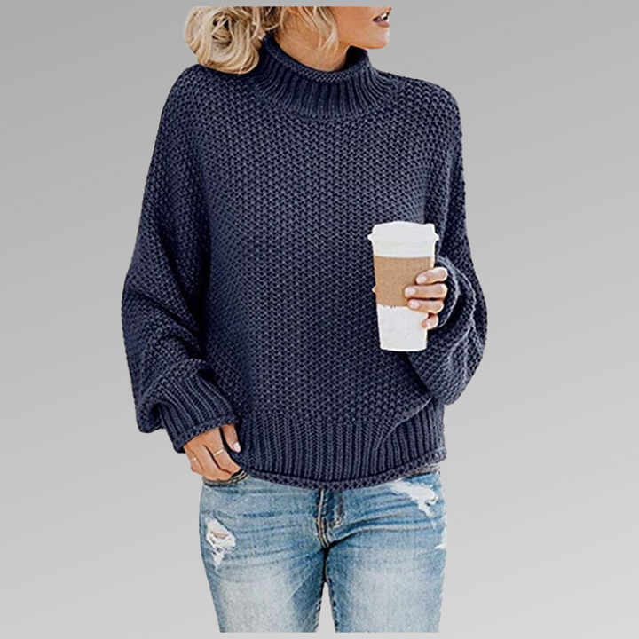Long Elegant Knitted Sweater for Women in Blue