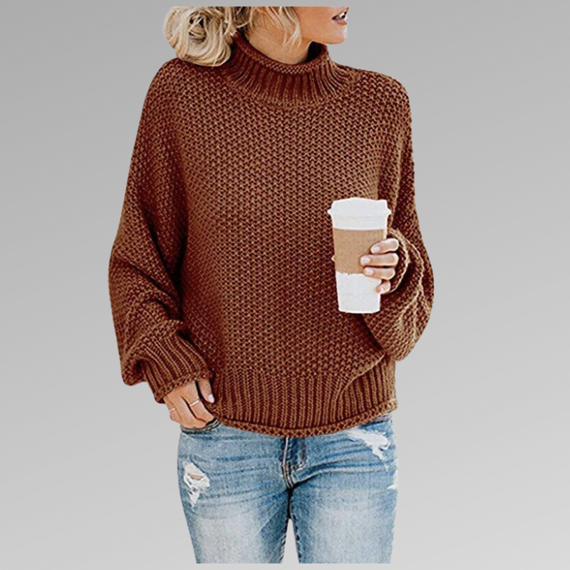 Long Elegant Knitted Sweater for Women in Brown