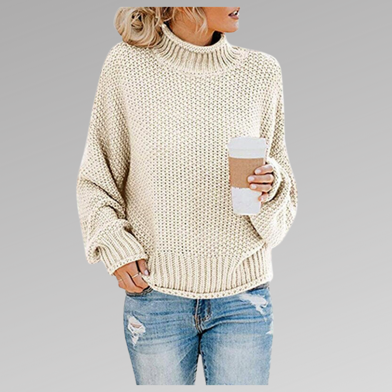 Long Elegant Knitted Sweater for Women in Cream