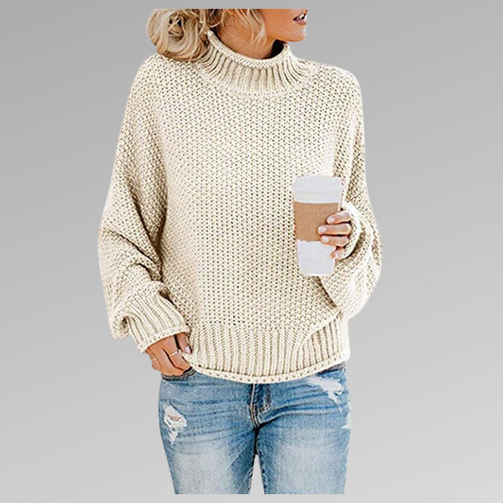 Long Elegant Knitted Sweater for Women in Cream
