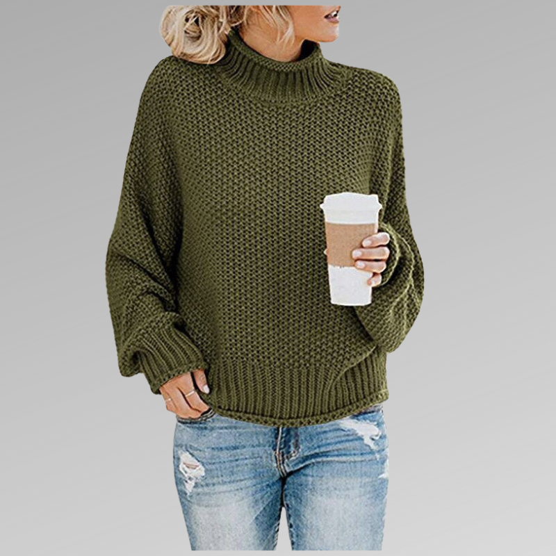 Long Elegant Knitted Sweater for Women in Green