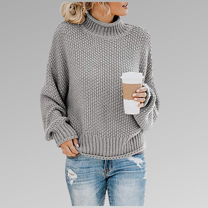 Long Elegant Knitted Sweater for Women in Grey