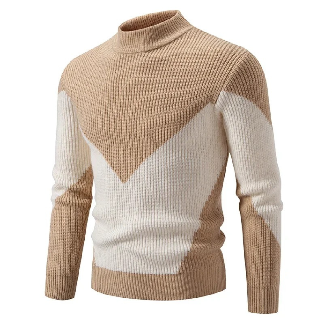 Long Sleeve Men's Jumper with Geometric Pattern in Beiger Diamant