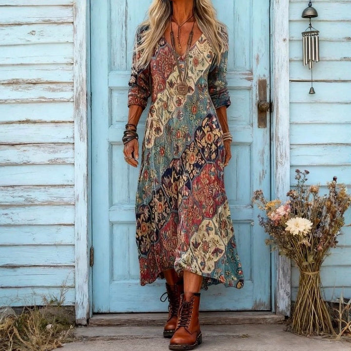 Long Sleeve Vintage Floral Christmas Party Dress (2)