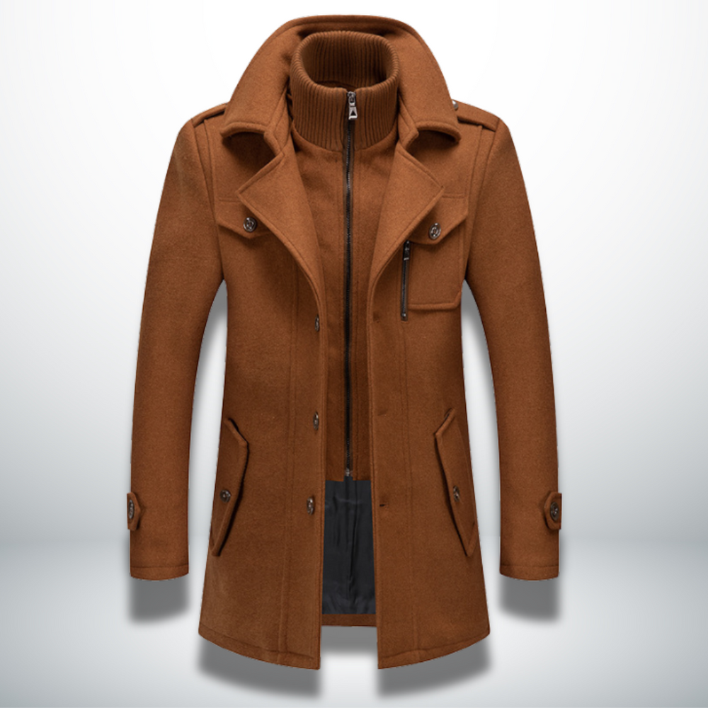 Men's Autumn Jacket, Smart-Casual Button-Front in Brown