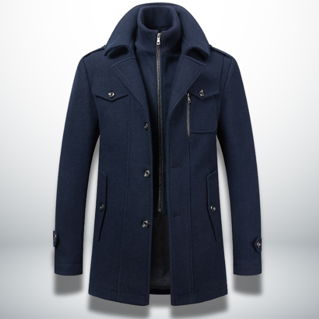 Men's Autumn Jacket, Smart-Casual Button-Front in Dark Blue