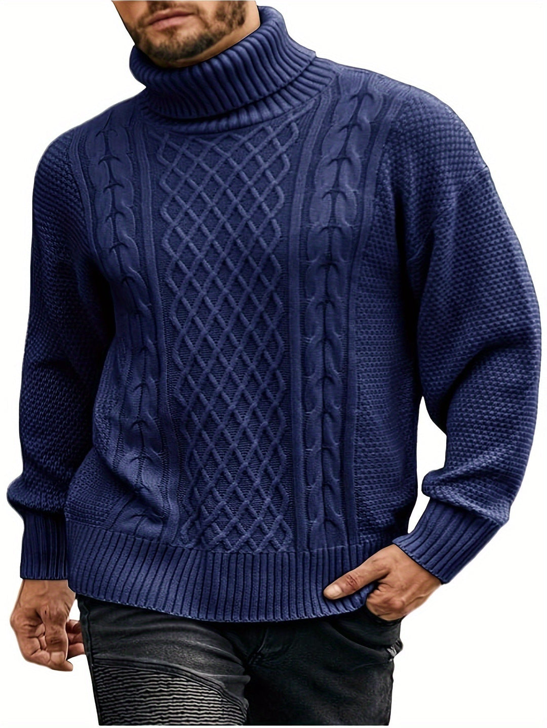 Men's Christmas Jumper Dress Cable-Knit Turtleneck (11)