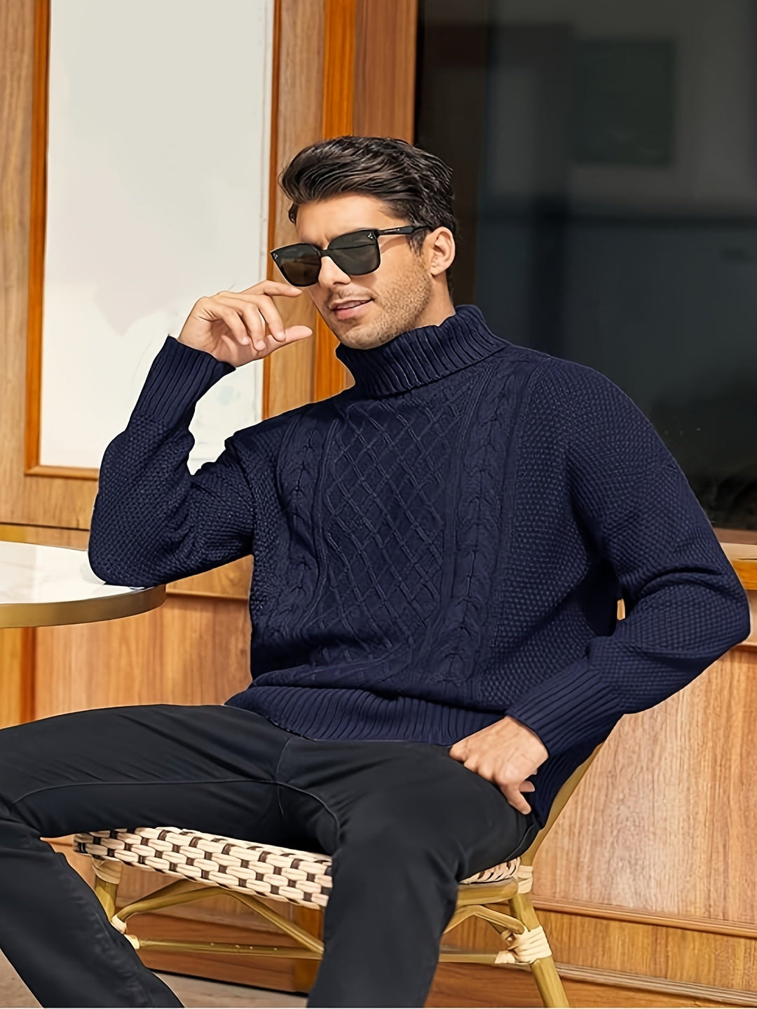 Men's Christmas Jumper Dress Cable-Knit Turtleneck (12)
